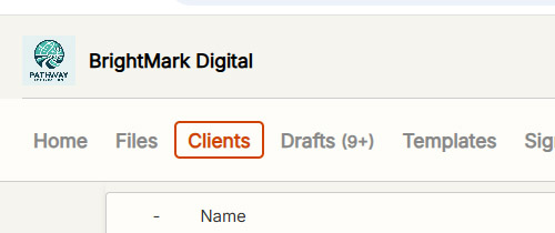 Action menu on the Clients page.