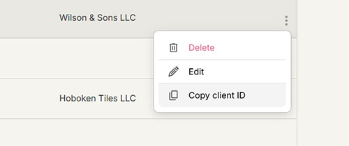 Action menu on the Clients page.