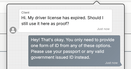 Client portal comment example
