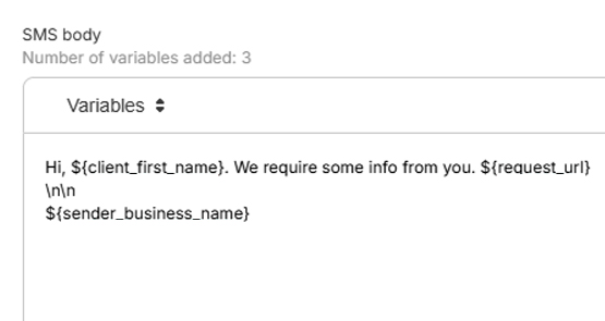 SMS template settings screenshot