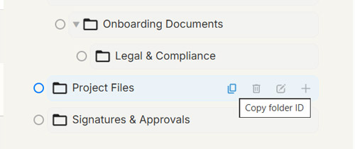 Copy action on the Folders page.