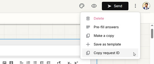 Copying Request ID from the editor.