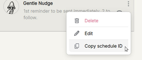 Action menu on the Schedules page.