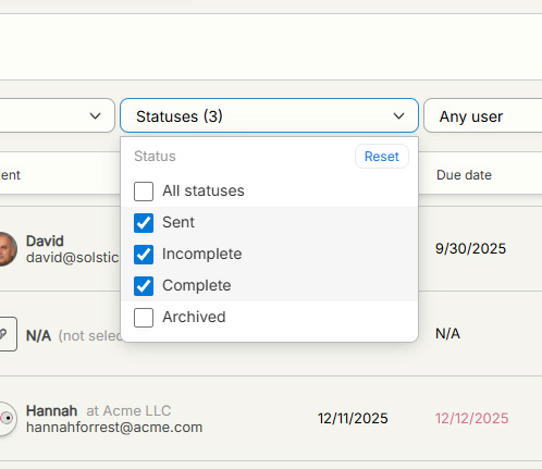 Search and filter interface