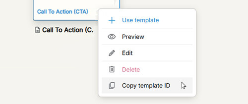 Action menu on the Templates page.