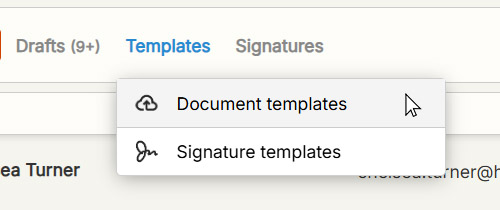 Action menu on the Templates page.