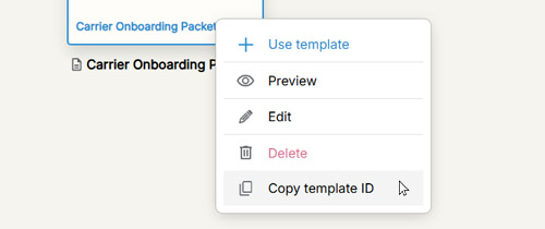 Action menu on the Templates page.